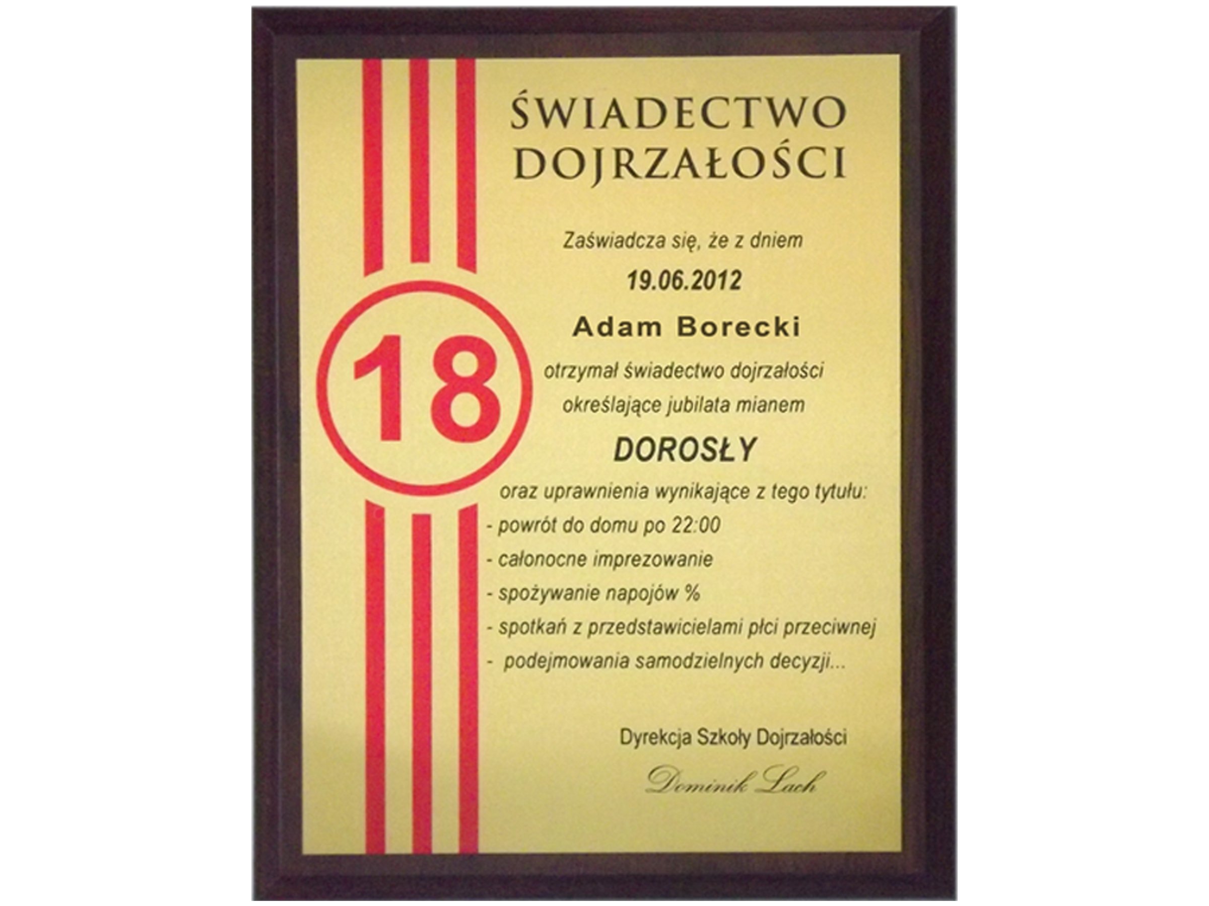 

Pamiątka Na Osiemnastkę Urodziny 18 Lat