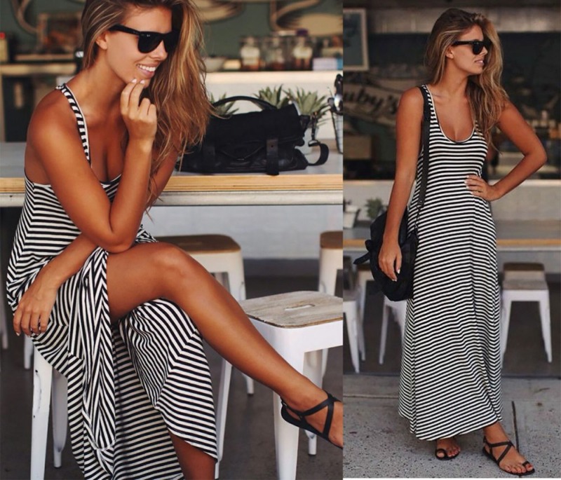 MIKOS* LETNIA SUKIENKA MAXI RAMIĄCZKA DAMSKA S 36 Wzór dominujący paski