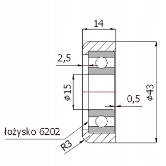 ROLKA 43mm METALOWA do WÓZKA BRAMOWEGO ROLKI Kod producenta R-43-M