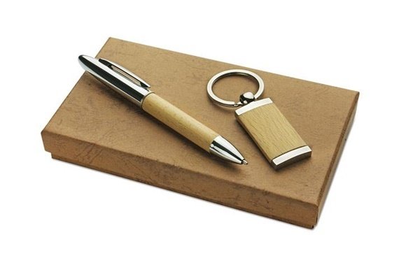 ZESTAW prezentowy drewniany długopis brelok w etui