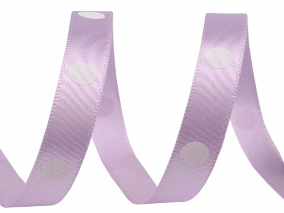 Wstążka 10mm Satynowa w Kropki Jasna Fioletowa 1m