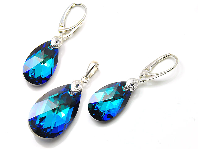 

Srebrny Komplet Migdał Swarovski Bermuda Pudełko