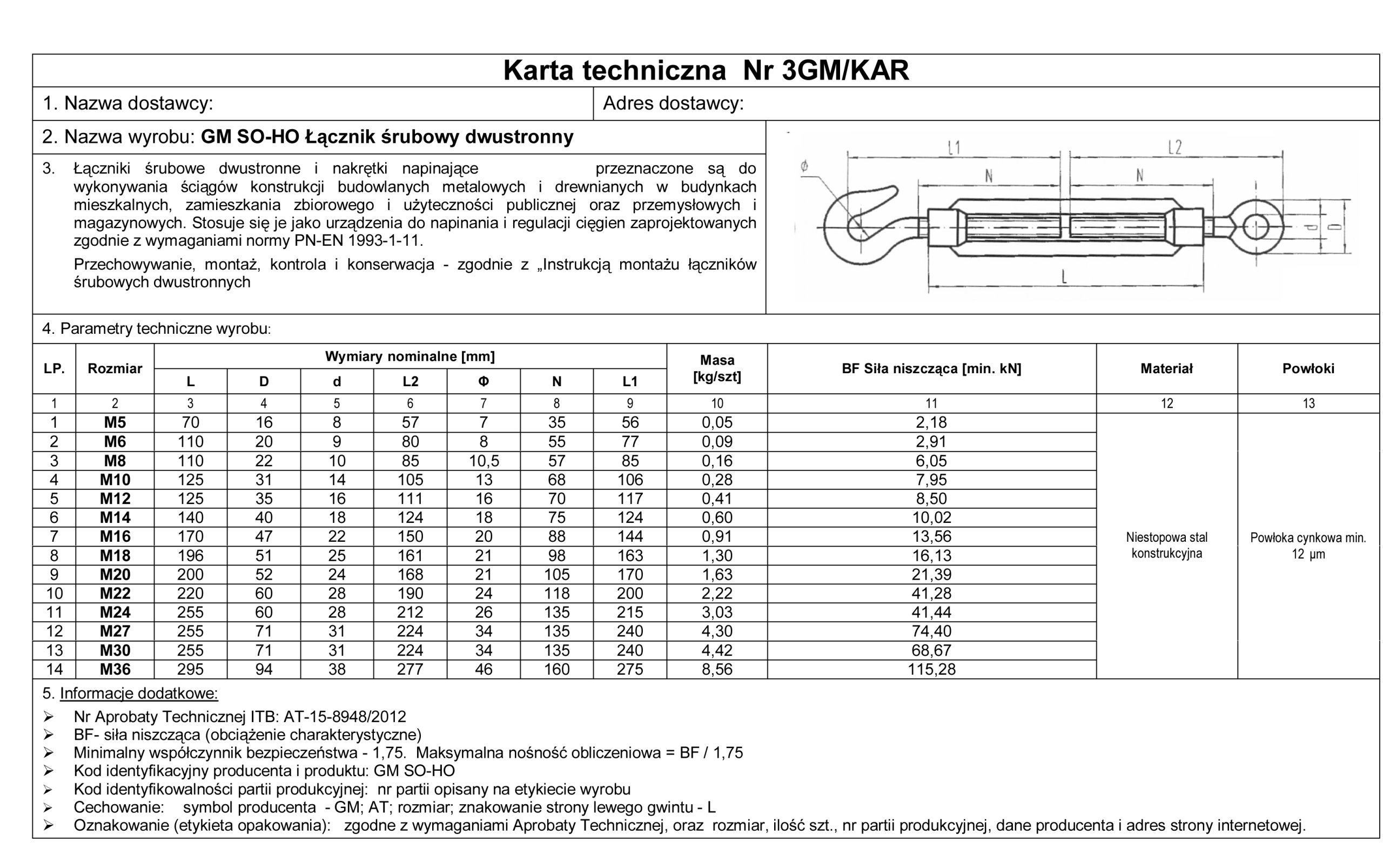 ŚRUBA RZYMSKA OKO-HAK DIN 1480 AT - M8 / 1 SZT. Kod producenta SROHM8A