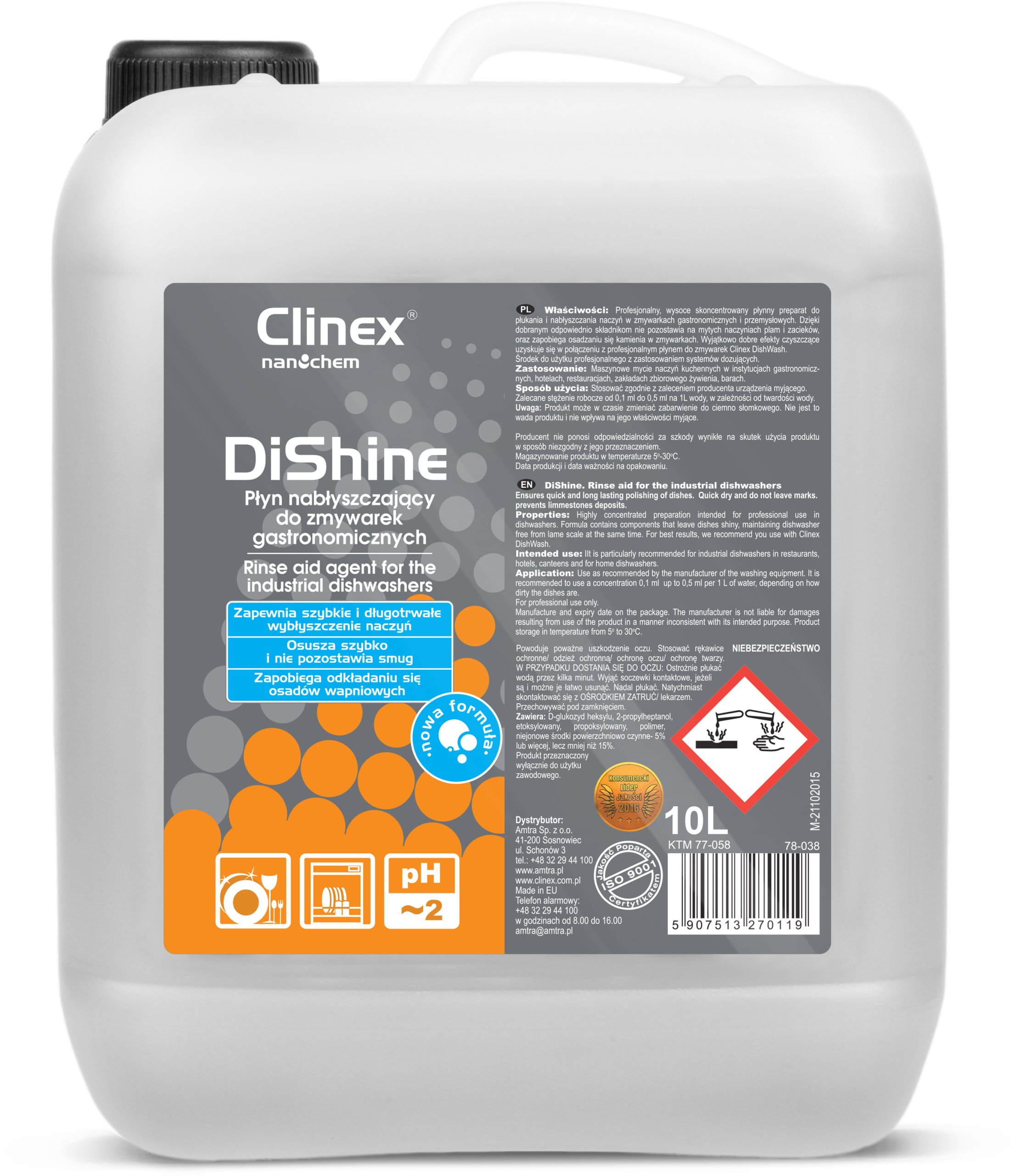 DISHINE CLINEX kvapalina-opláchnite pomoci pre umývačky riadu 10 l