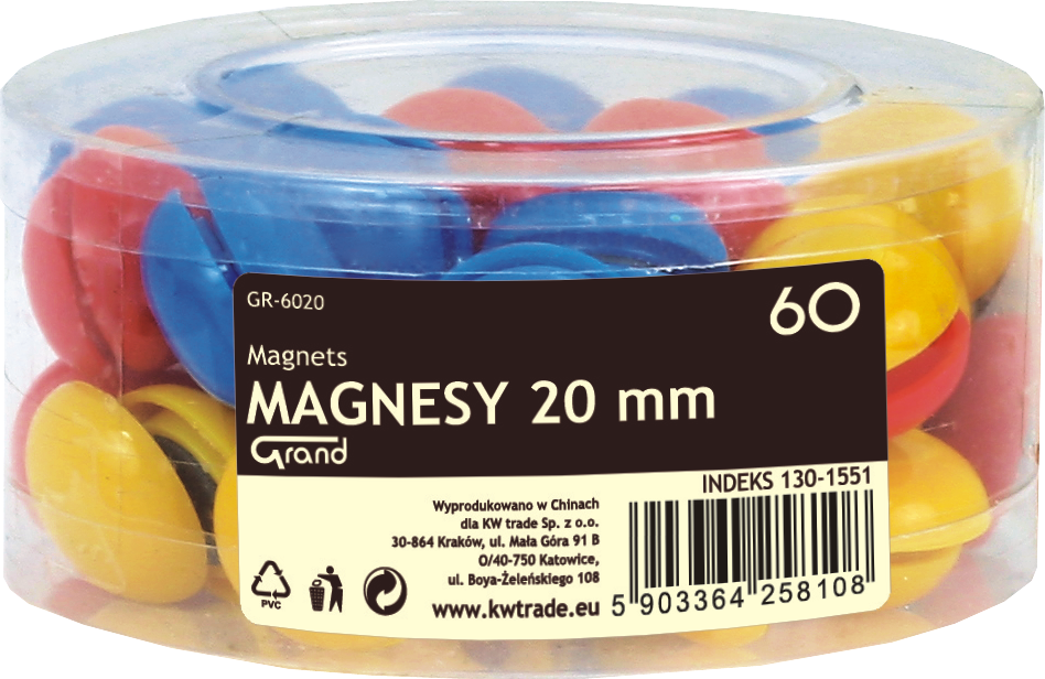 

Magnesy do tablic Grand 20 mm kolorowe 60 szt