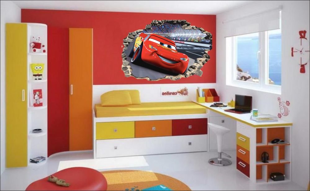 NAKLEJKI NA ŚCIANĘ Dziura Cars Auta Zygzak Szerokość 90 cm