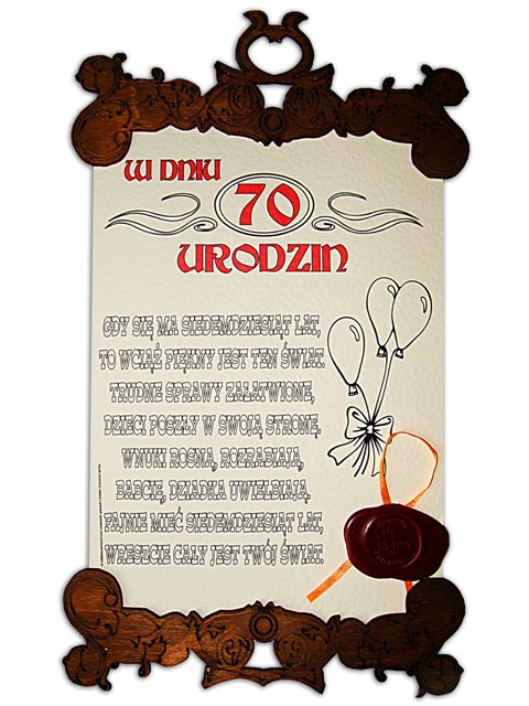 

dyplom z pieczęcią W Dniu 70 Urodzin