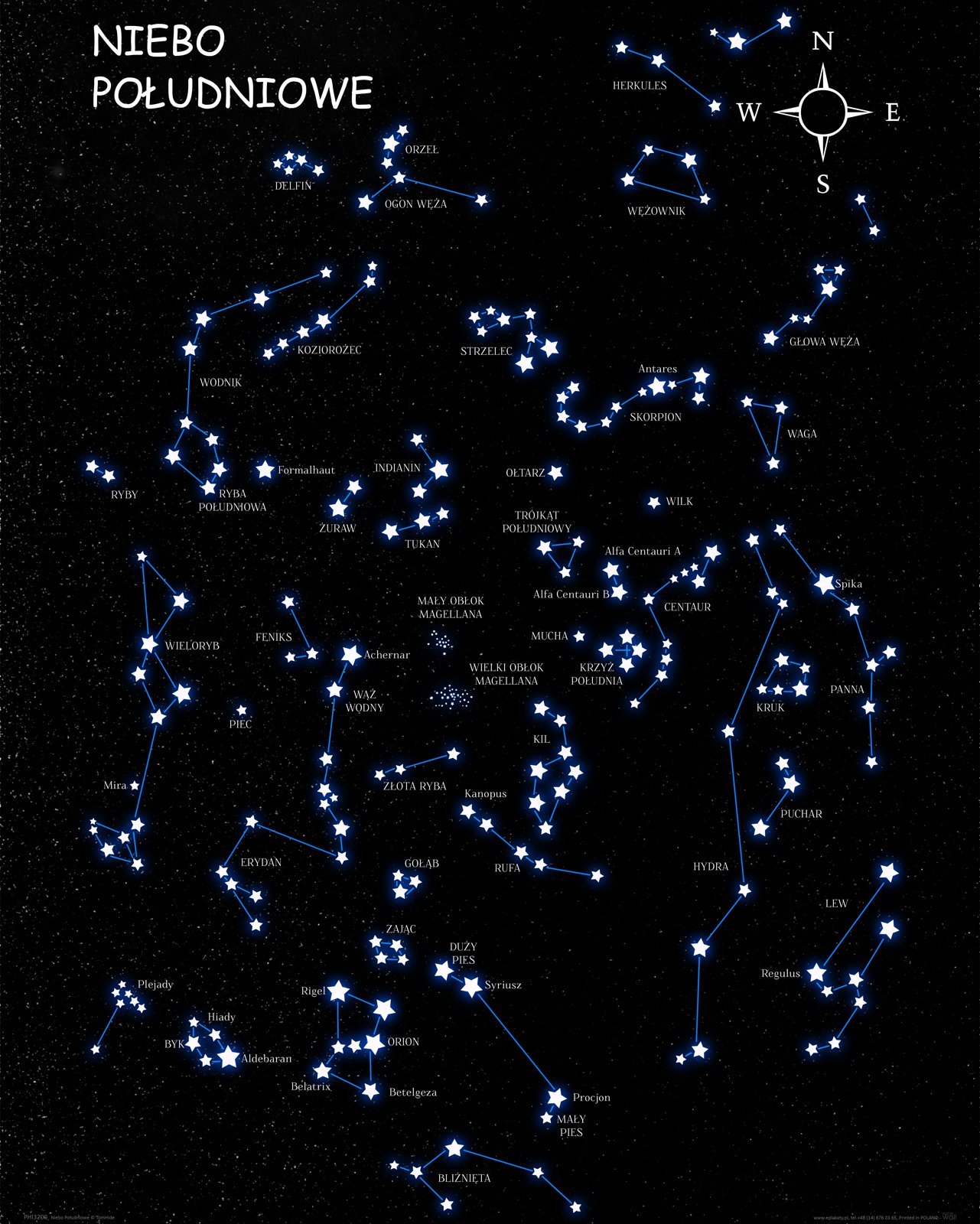 Južná Sky Star Constellation - plagát 40x50