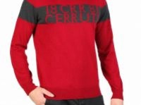 CERRUTI sweter męski CZERWONO-SZARY size M Dekolt okrągły