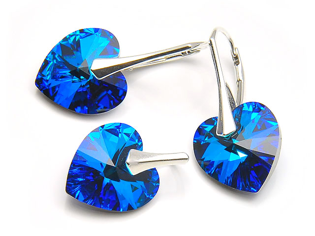 

Srebrny Komplet Swarovski Serce Bermuda Blue Etui
