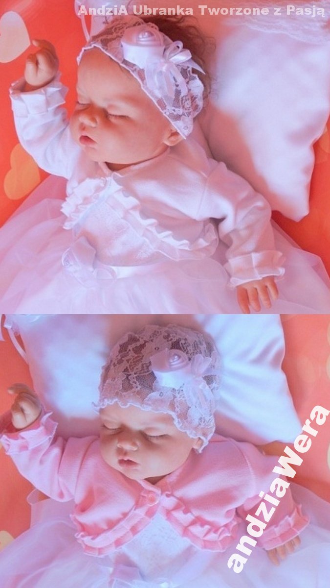 BOLERKO - SWETEREK BIAŁY RÓŻOWY do CHRZTU 62-68 Marka bez marki