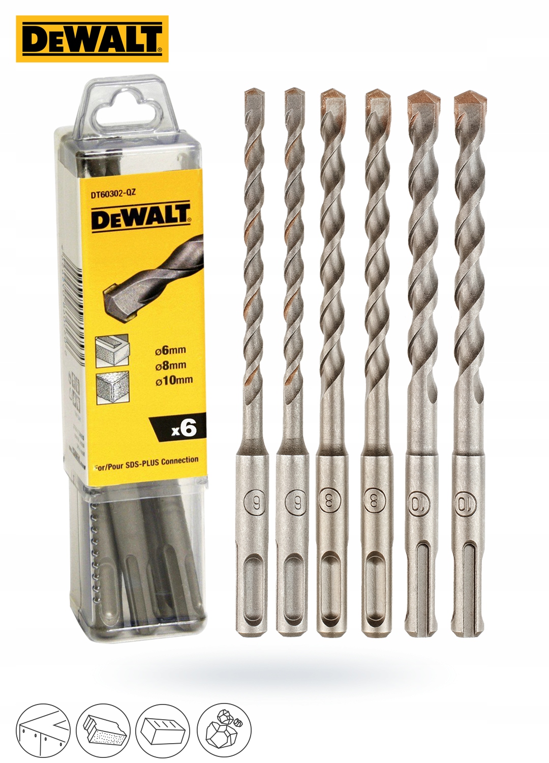 

Wiertła do betonu SDSplus 6cz 6/8/10x 160mm DeWALT