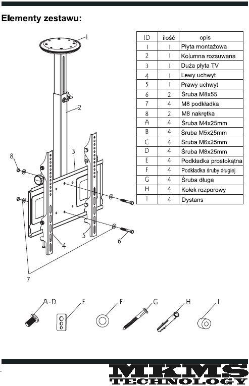 Uchwyt LCD/LED/PLASMA 23-50 400x400 sufitowy MKMS Maksymalna wielkość telewizora 65