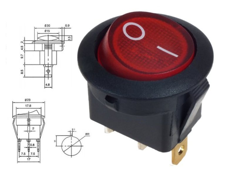 PRZEŁĄCZNIK PODŚWIETLANY 3-pin 2-poz 20A 12V DC Producent części Poltech