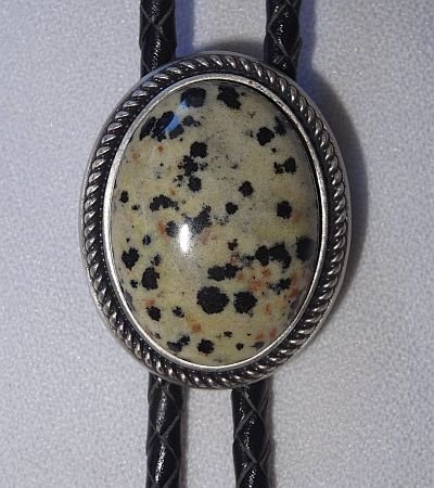 Bolo kravata westernová postříbřená Skvrnitý kámen pletenina přírodní kůže