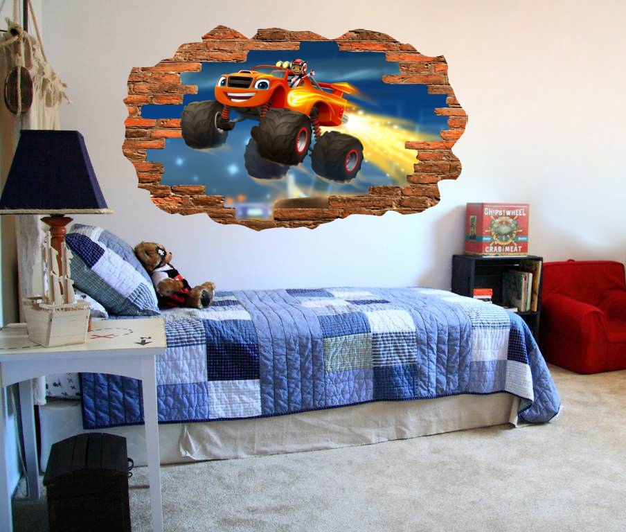 BLAZE 3D Naklejki ścienne Dziura 50x30cm Bohater Blaze i Mega Maszyny