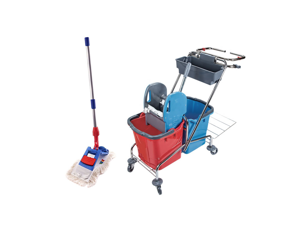 

Wózek Do Sprzątania 2x17l koszyk metalowy + Mop