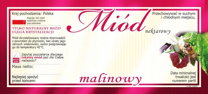 

Etykiety na Miód Malinowy (100szt) wzór E1023