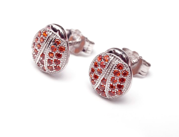 

Urocze Srebrne Kolczyki Biedronki Swarovski Pr 925