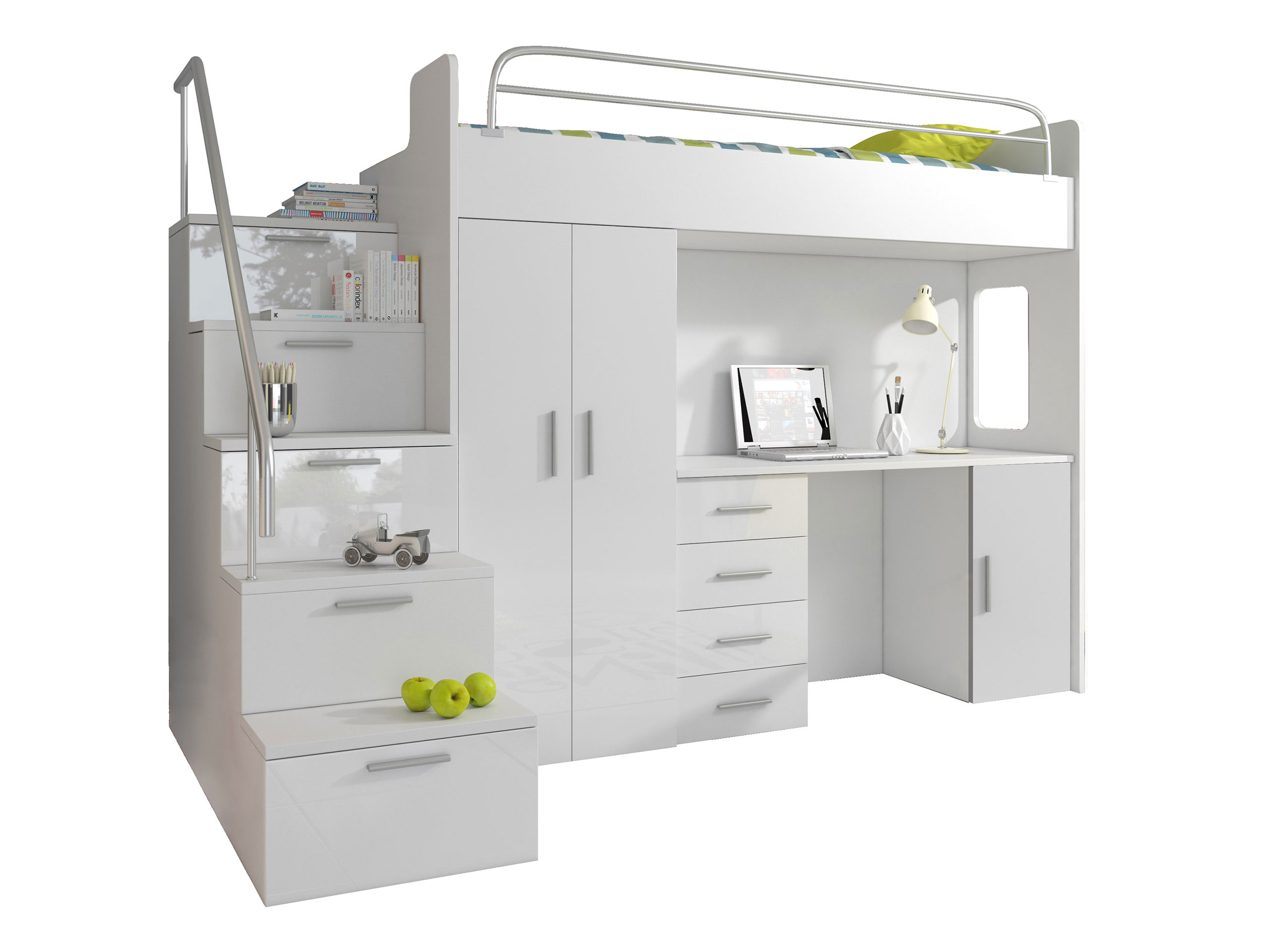 Двухъярусная кровать в РАЙ 4S с рабочим столом - глянец