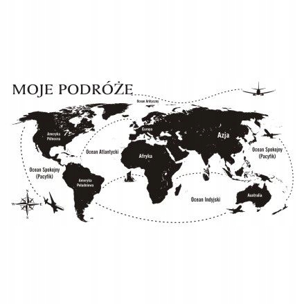 

Naklejka na ścianę 200cm Mapa śwata 4 + znaczniki