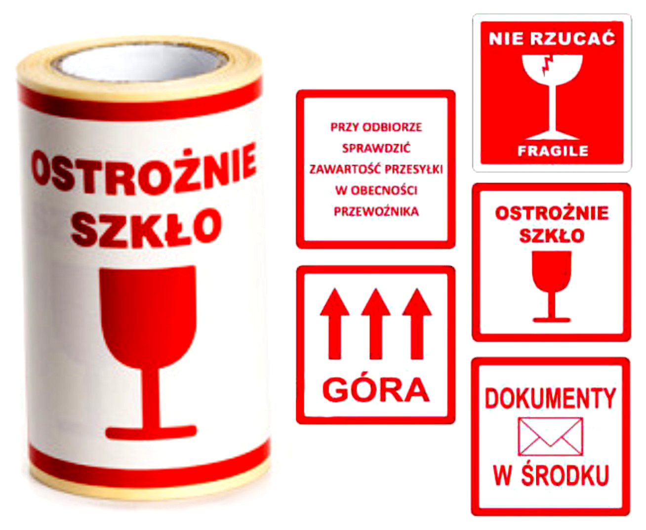 

Etykiety samoprzylepne nadruk Ostrożnie Szkło