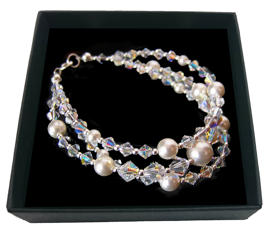 

Bransoleta Swarovski perły kryształy Ab 556