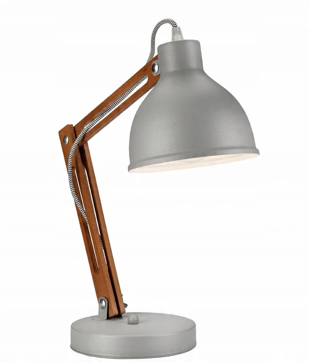

Srebrna Drewniana Lampka Biurkowa Nocna Marcello