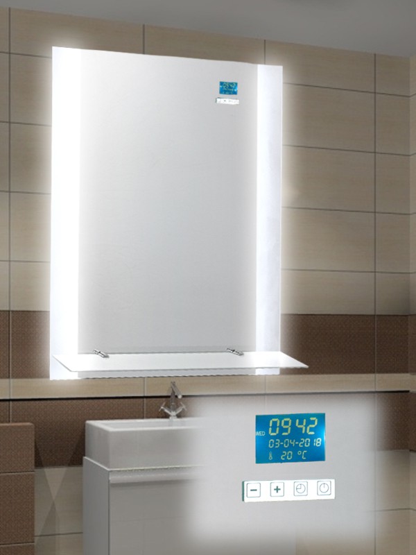 Led Zrcadlo 60x80 s Hodinami, Vypínačem a Poličkou