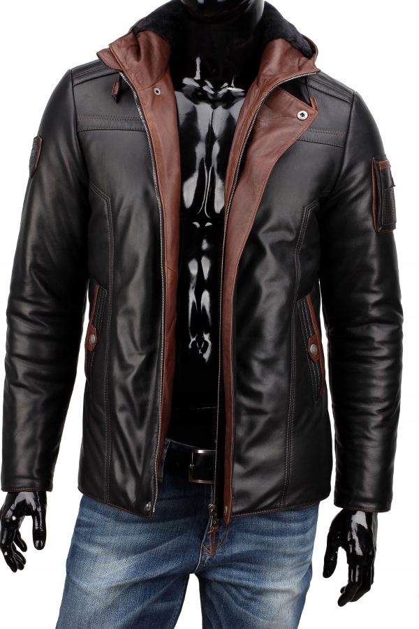 EKSKLUZYWNA Ciepła Kurtka Skórzana Męska z kapturem DORJAN AMD450 S Marka Carlo Monti