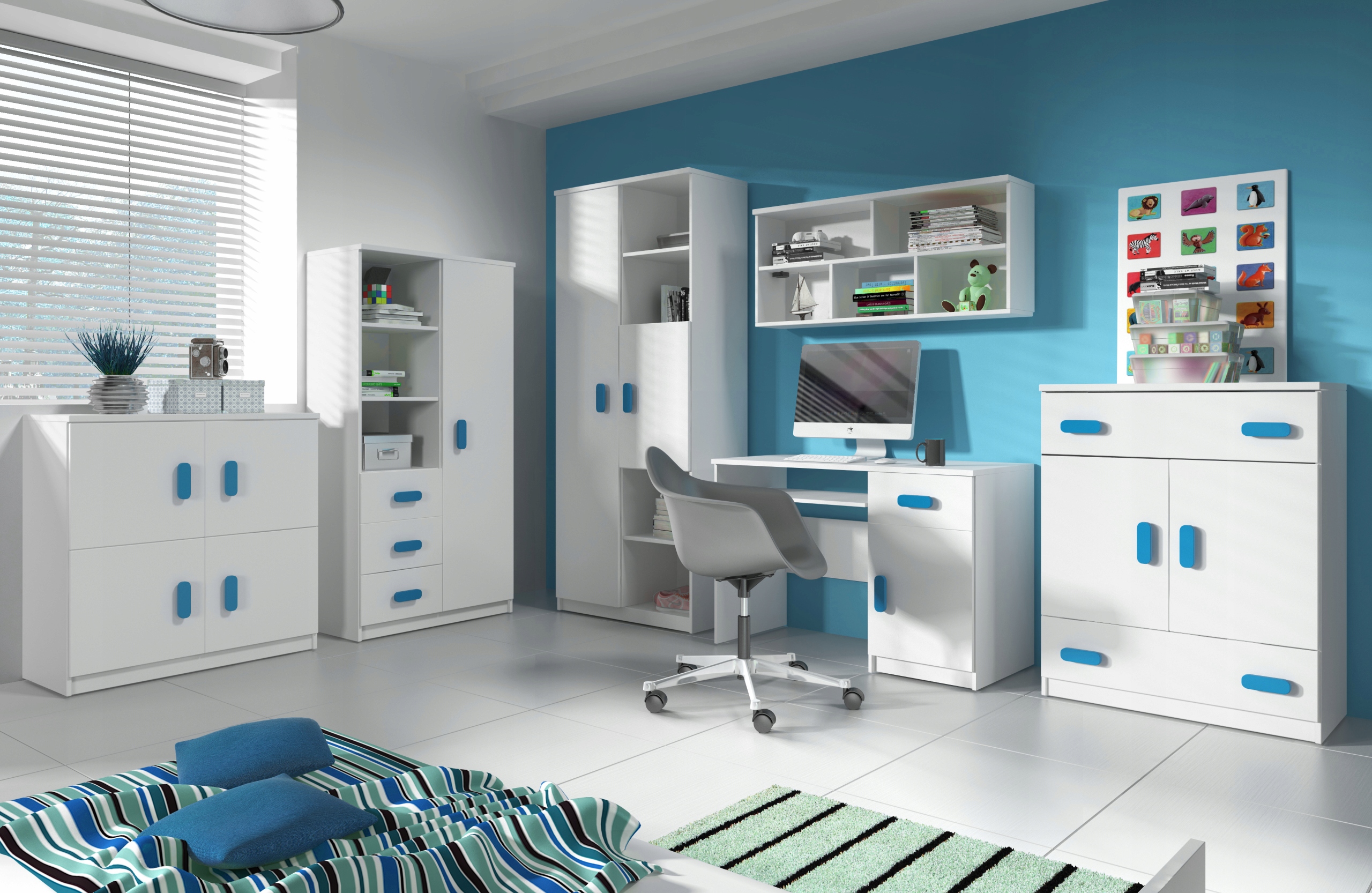 Białe biuro młodzieżowe pod komputer szafka LUBIŚ Szerokość mebla 110 cm