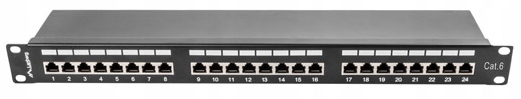 PATCH PANEL 24 port kat 6 FTP czarny RACK Patchpanel 19" 1U LSA ekaranowany Stan opakowania oryginalne