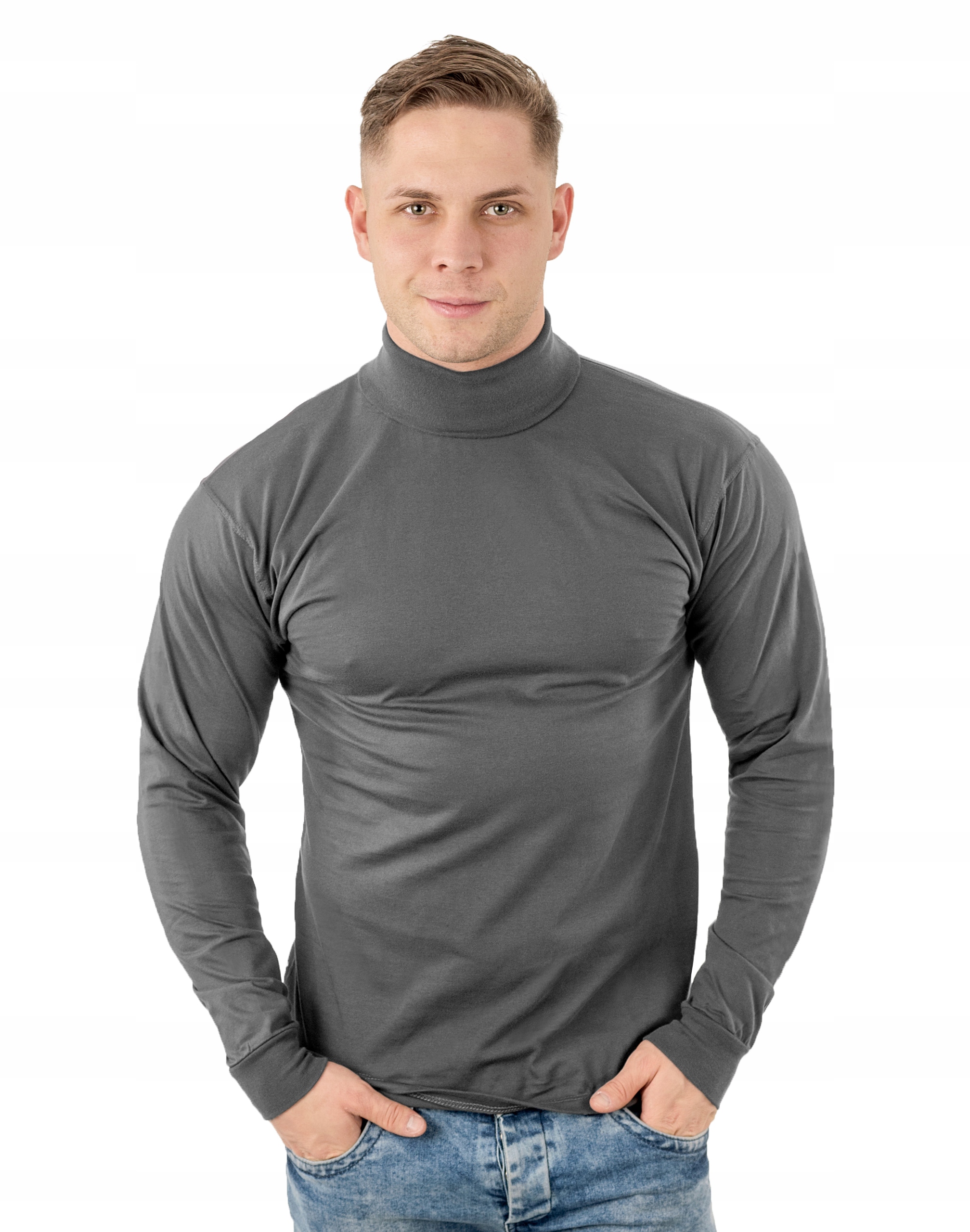 Elegancki Sweter Golf Męski Golfy WXM 5XL stalowy