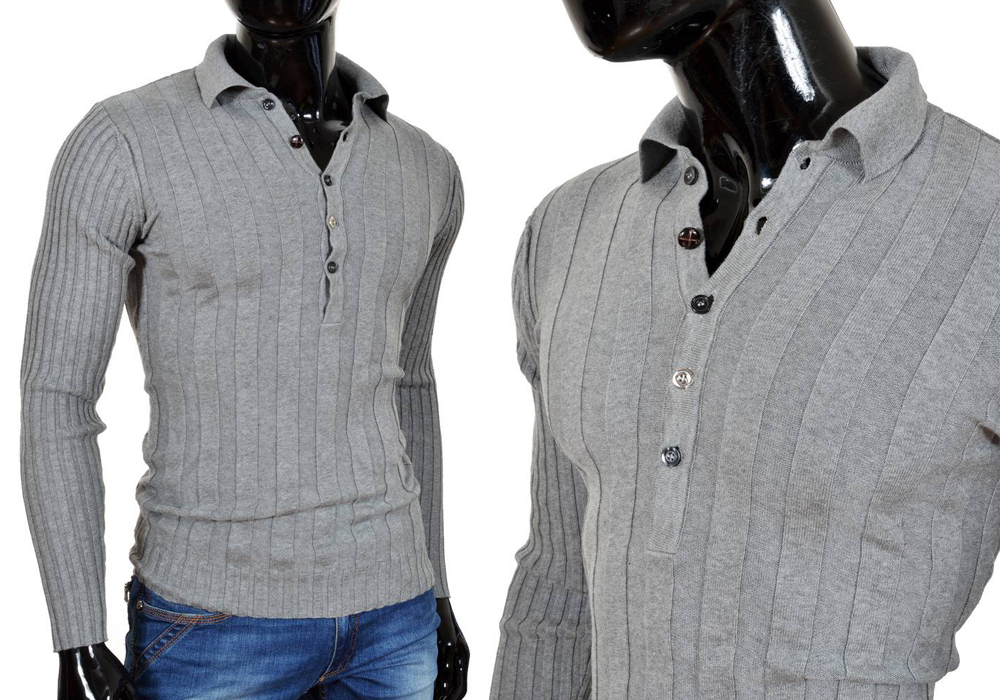 

Sweter Bluzka Long Polo Cipo Baxx Slimfit Gray