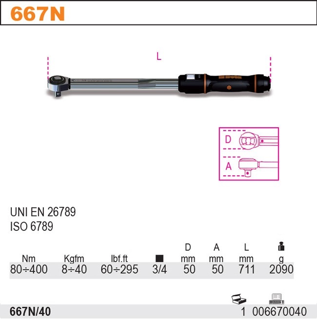 KLUCZ DYNAMOMETRYCZNY 3/4 80-400Nm BETA 667N/40 Marka Beta