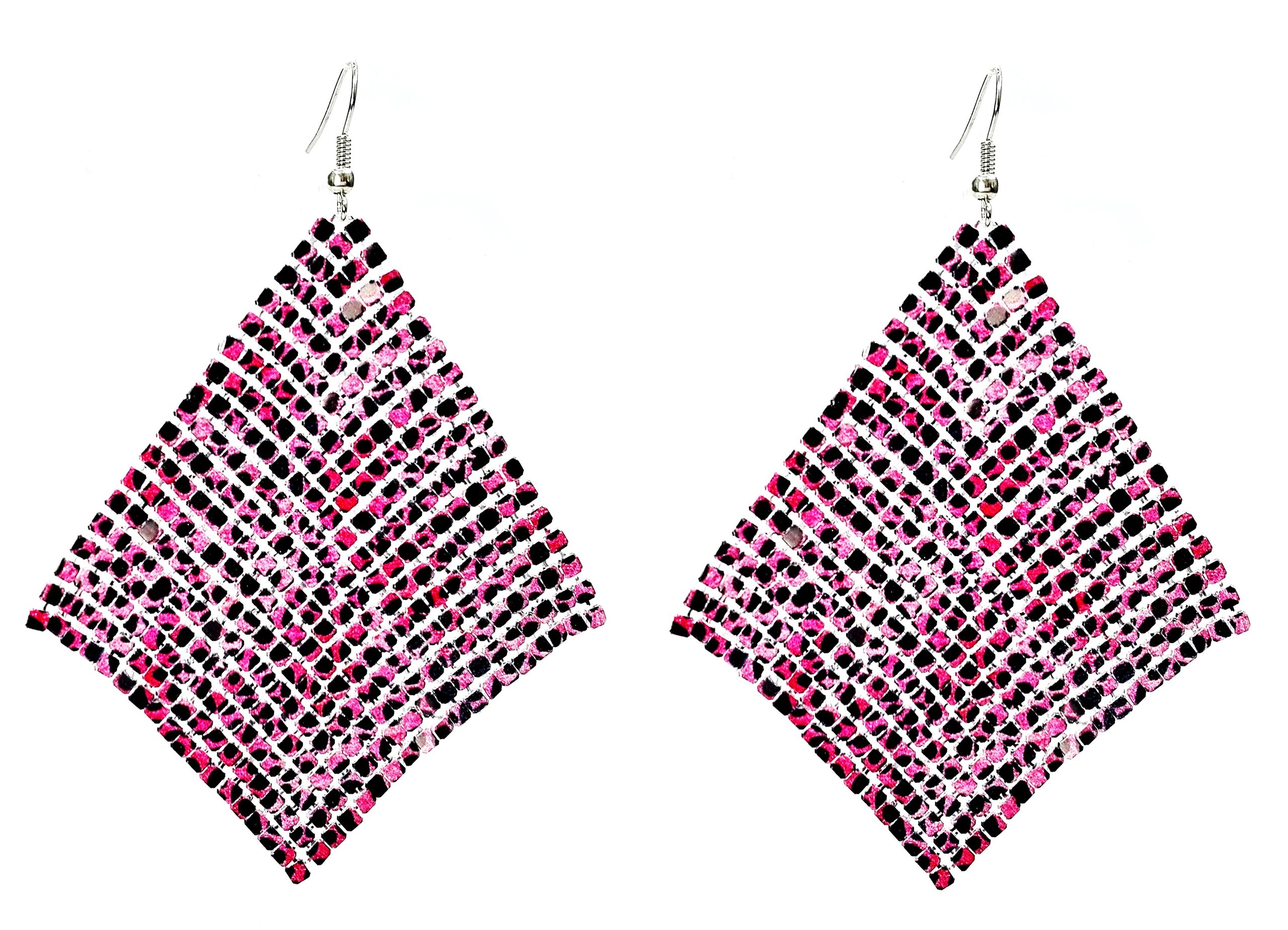 

Kolczyki długie wiszące siateczki panterka różowa