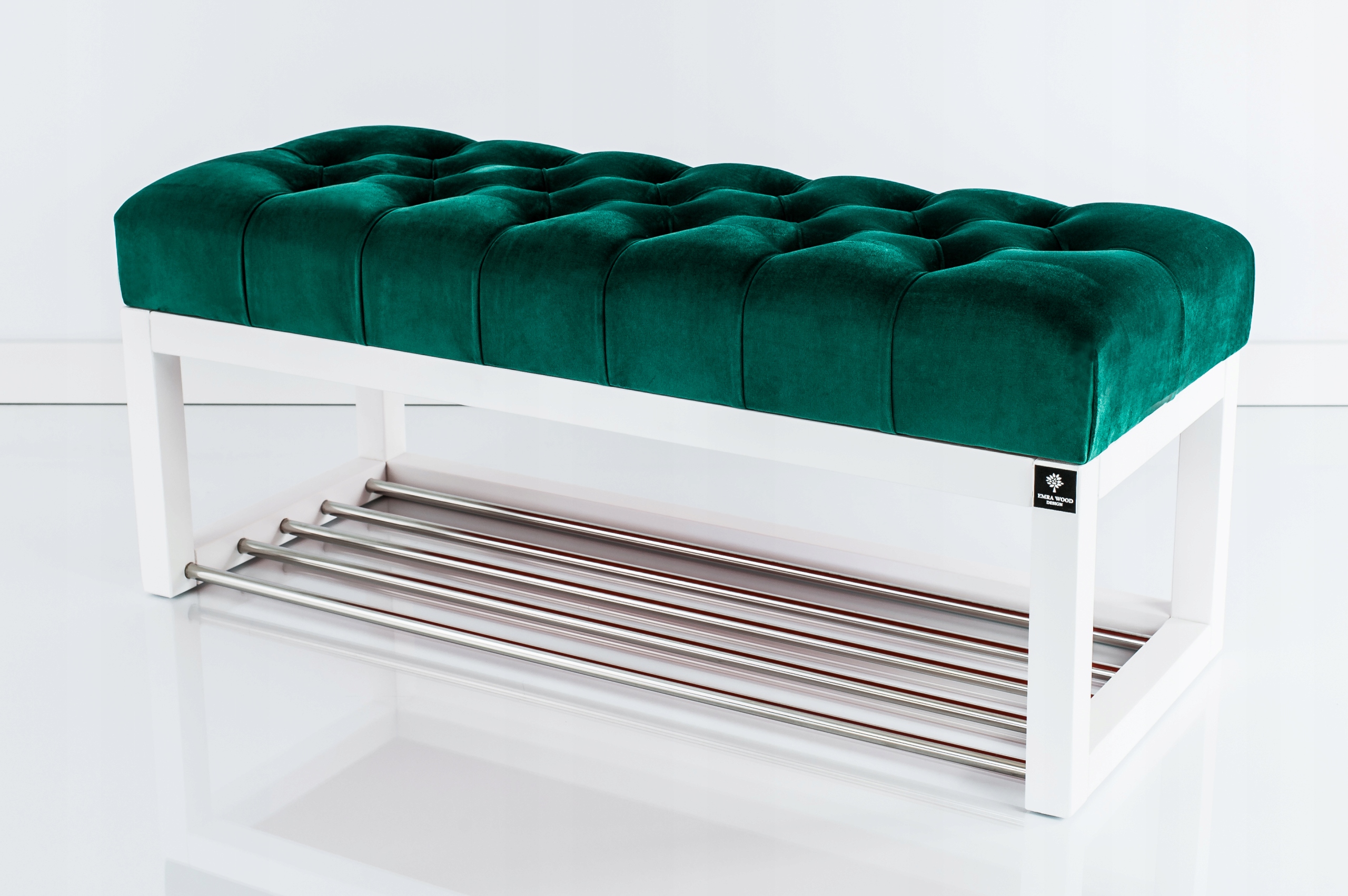 50 Producent Ławka Pikowana Zieleń EMRA WOOD Kolor obicia odcienie zieleni