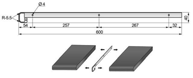 LISTWA SZCZELINOWA DO BLATU 38MM PRZYBLATOWA ALU Marka NT