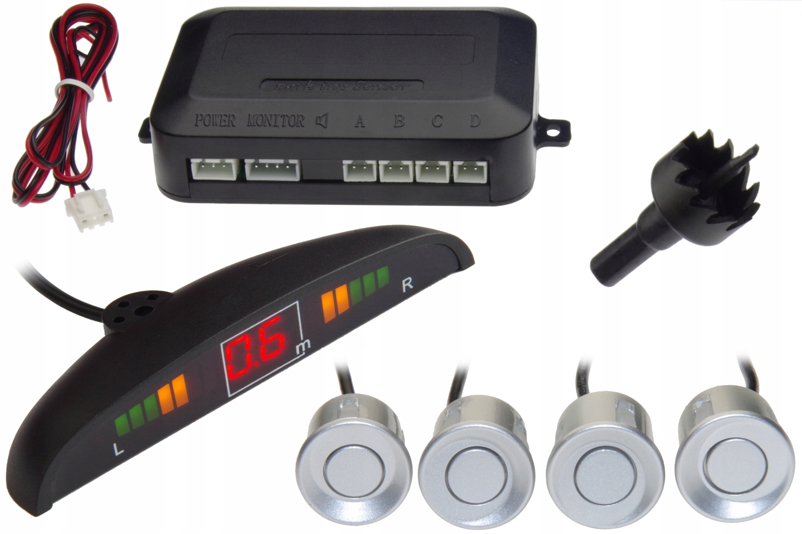 

Srebrne czujniki parkowania z wyświetlaczem Led