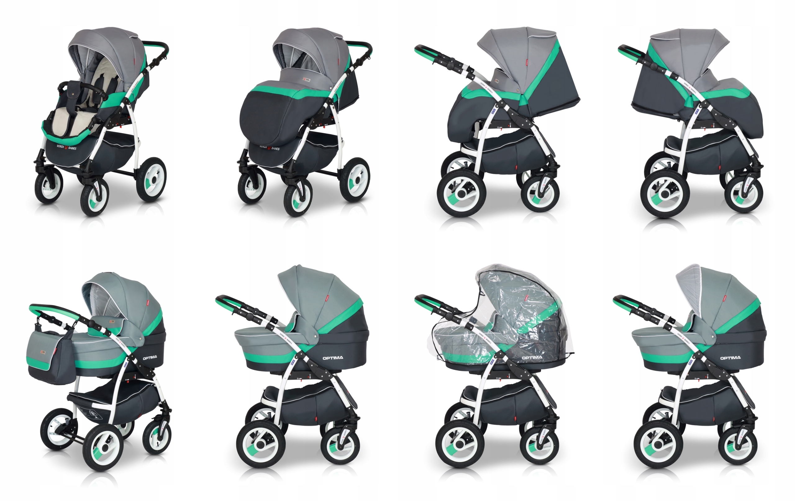 WÓZEK DZIECIĘCY VERDI OPTIMA 3W1+TORBA + DODATKI!! Rodzaj kół Pompowane