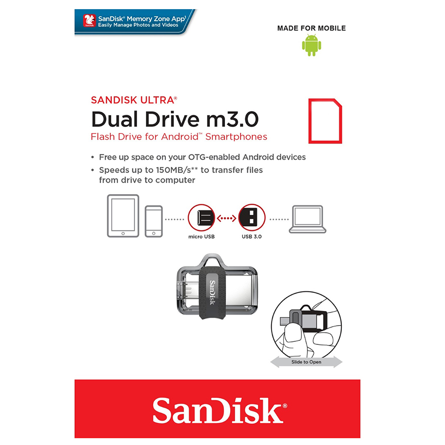 Pen 64GB SanDisk Ultra Dual Drive USB3.0 +microUSB Kolor srebrny