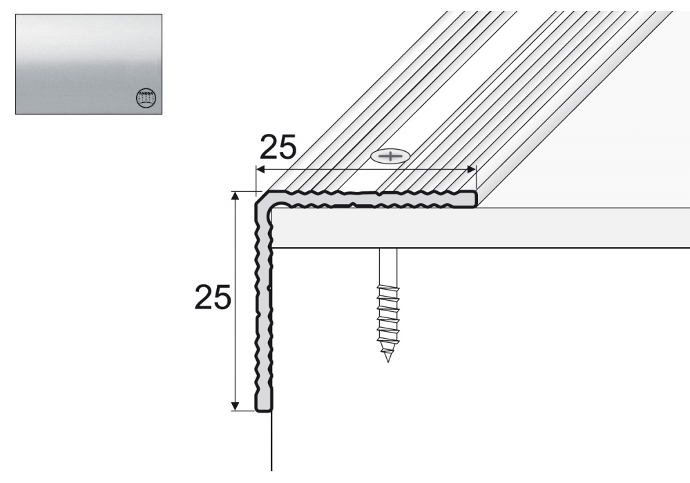 

Kątownik aluminiowy A40, 90cm Srebro 25x25mm