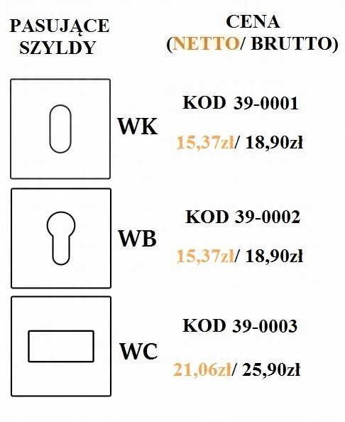 Rozeta kwadratowa blokada WC czarny Rodzaj szyldu Krótki szyld Szyld kwadratowy