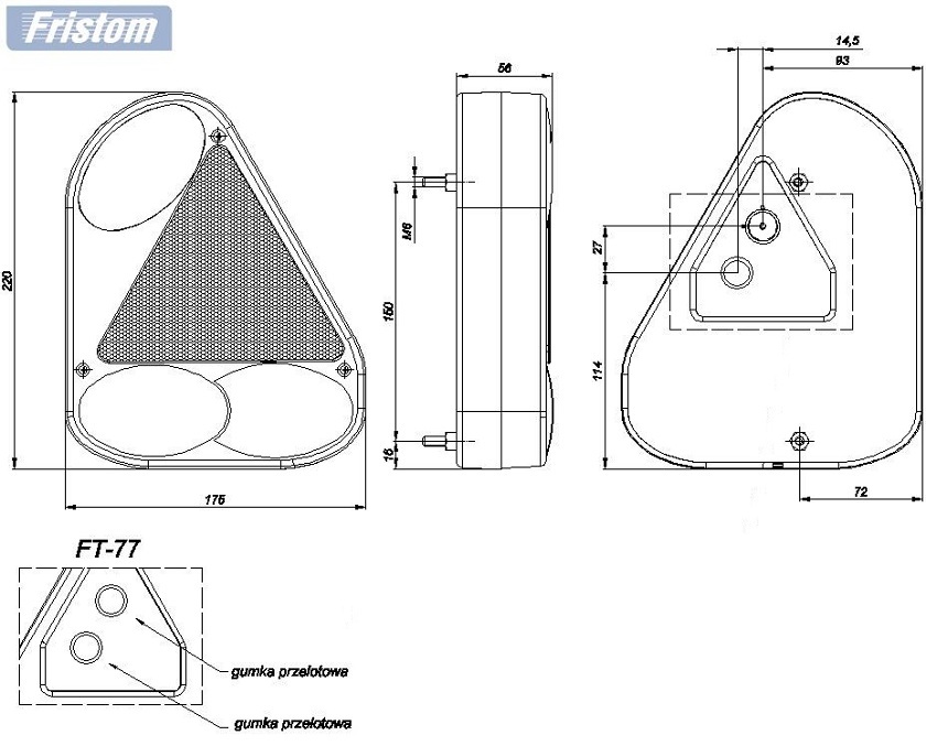 LAMPA TYLNA LEWA Z TRÓJKĄTEM ODBLASKOWYM FT-77 LPM Producent części Fristom