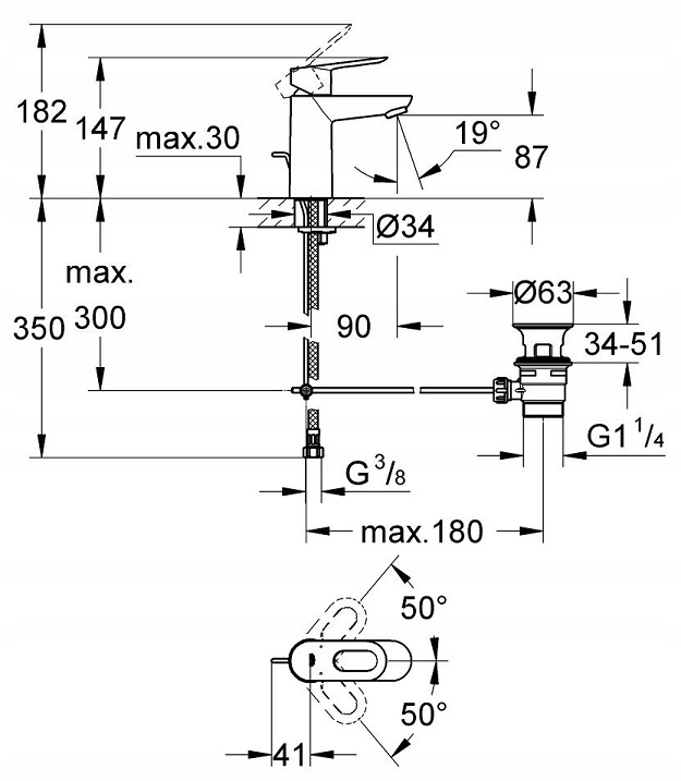 GROHE BAULOOP BATERIA WANNOWA +UMYWALKOWA +NATRYSK Kolor chrom