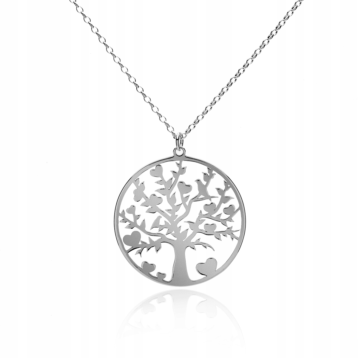 Dlouhý náhrdelník kolečko, stříbrný rhodiovaný strom