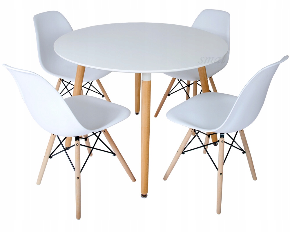 Zestaw STÓŁ okrągły śr. 100 cm + 4 KRZESŁA KOLORY Kolor blatu biały