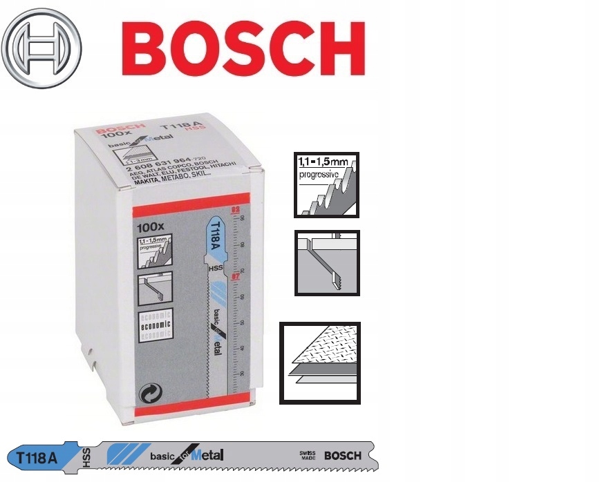 BRZESZCZOT DO METALU BOSCH T 118 A 100 SZTUK Marka Bosch