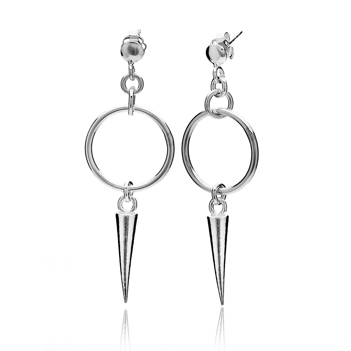 Náušnice s kroužky a hroty, stříbrné, rhodiované