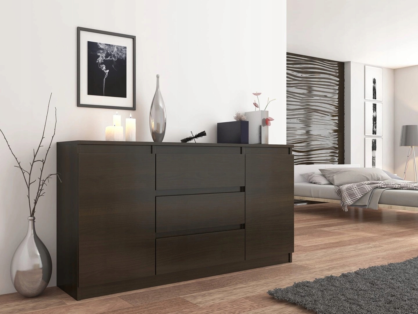 KOMODA 140 SZAFKA 3 SZUFLADY 2 PÓŁKI Wenge R-140S3 Szerokość mebla 140 cm